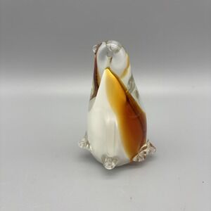 Vintage Amber & white Penguin chick hand fused art glass 4" tall figurine statue